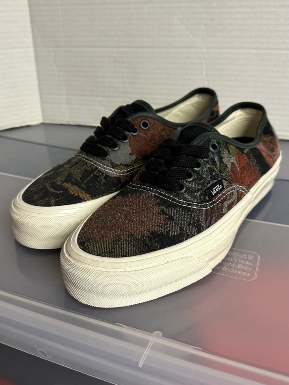 Vans Authentic Green and Brown Embroidered Tapestry Shoes Womens